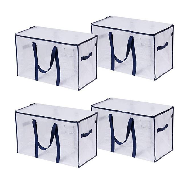 VENO 4 Pack Extra Large Moving Storage Bags with Zippers, Foldable Heavy-Duty Tote for Space Saving, Alternative to Moving Boxes, Packing Supplies, Plastic Storage Bins (Clear - Set of 4)