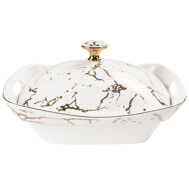 jinsongdafa 9" x 6.5" Ceramic Casserole Dish with Lid, 34 Ounce Serving Soup Tureen,Chafing Dish for Buffet, Family Food Tray, Catering Casserole for Party, Oven, microwave and dishwasher safe,Small sizes