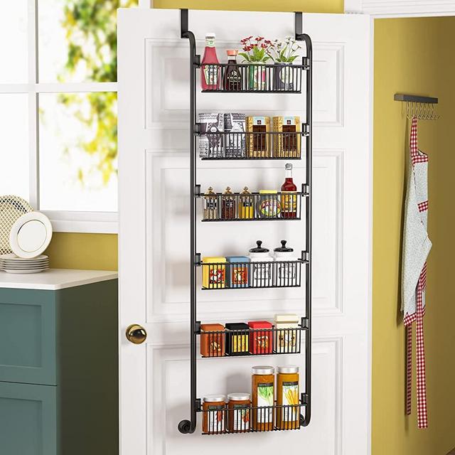 1Easylife 6-Tier Over the Door Pantry Organizer, Heavy-Duty Metal Pantry Door Organizer with 6 Baskets, Hanging Storage Door Organization Kitchen Spice Rack with Suction Cups & Super Glue