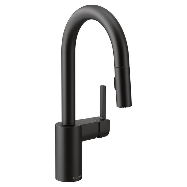 Moen Align Matte Black One-Handle Pulldown Bar Faucet Featuring Reflex Docking System, Island Kitchen Sink Faucet with Sprayer, Modern Single Hole Kitchen Faucet, 5965BL