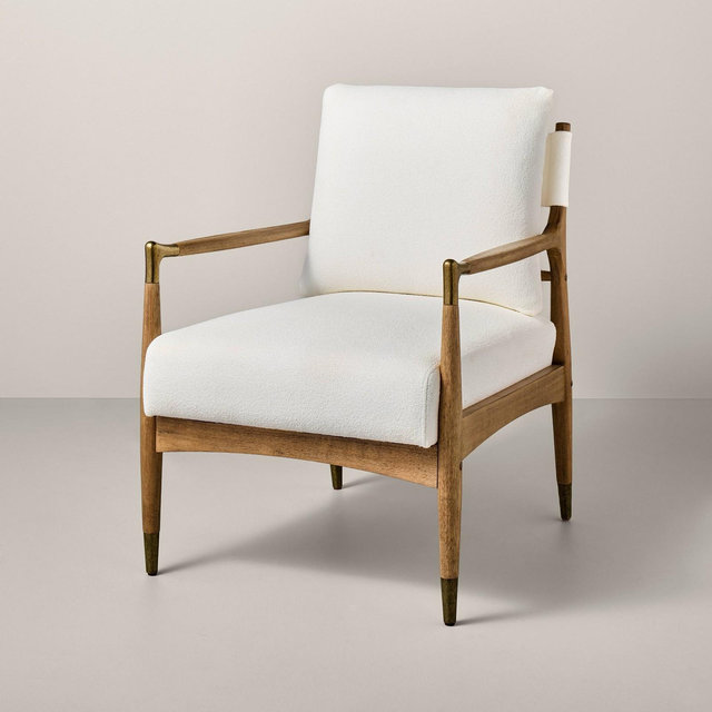Boucle Upholstered Accent Arm Chair with Brass Details - Natural/Aged Oak - Hearth & Hand™ with Magnolia