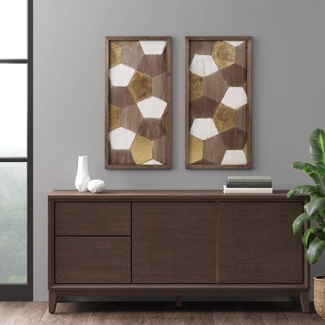 2pc Motley Geo Wood Carved Wall Panel Set Gold - Madison Park
