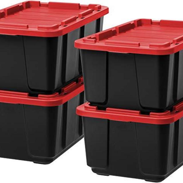 IRIS USA 589092 27 Gallon Utility Tough Tote, 4 Pack, Black/Red, 4 Piece