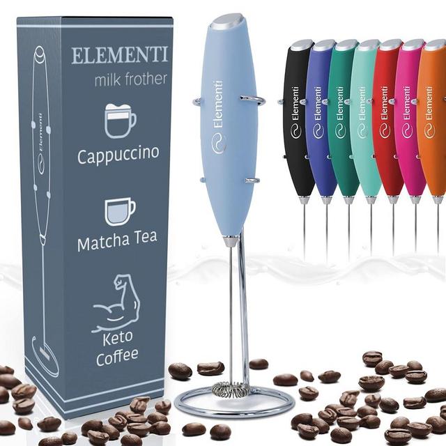 Elementi Milk Frother Wand & Matcha Mixer, Mini Electric Whisk for Coffee - Frother for Coffee - Milk Frother Handheld - Coffee Stirrers Electric Matcha Frother & Hand Whisk (Light Blue)