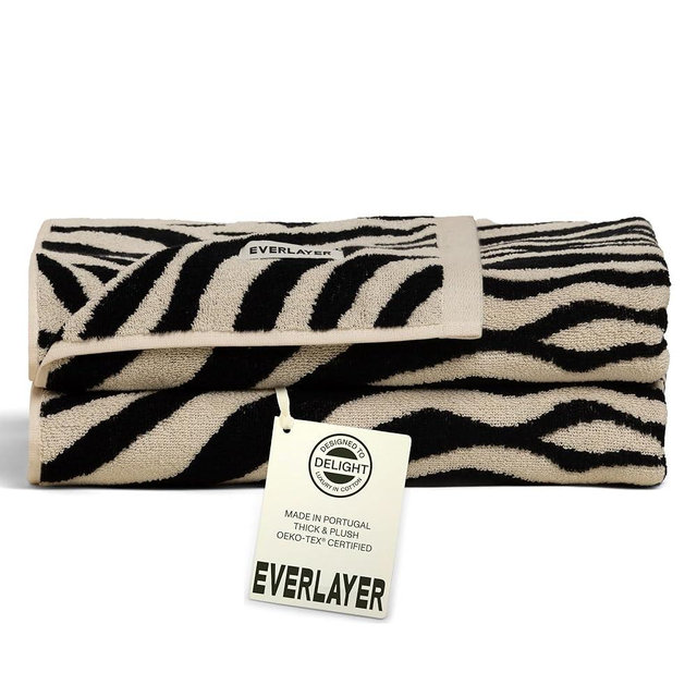 Everlayer Luxury Bath Sheets - 40"x 59", Set of 2, 500 GSM - 100% Combed Cotton, Ultra Soft, Thick & Plush Bath Sheets, Made in Portugal (Black Allover - Zebra)