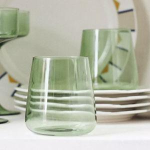 Morgan Stemless Wine Glasses, Set of 4- Color "sage"