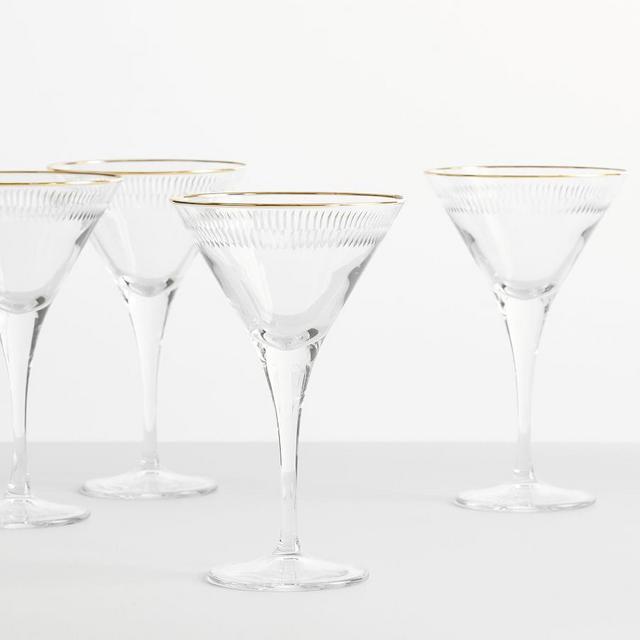 Etched Gold Rim Martini Glasses, Set of 4