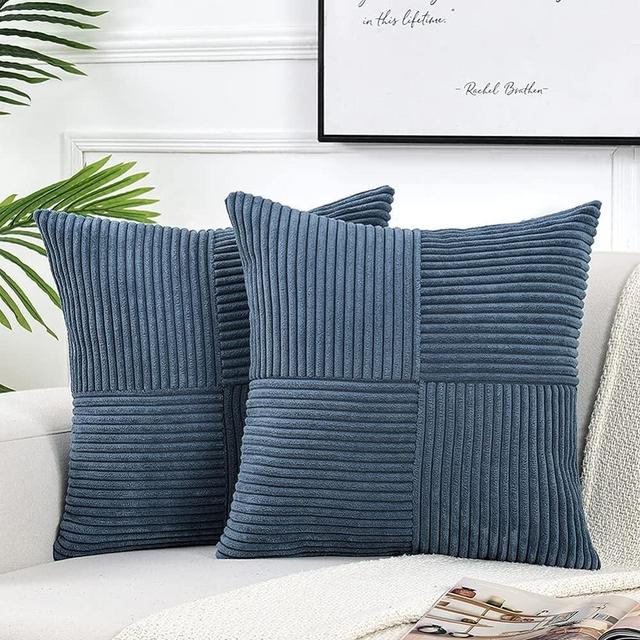 Fancy Homi 2 Packs Dusty Blue Big Decorative Throw Pillow Covers 24x24 Inch for Living Room Couch Bed, Rustic Farmhouse Boho Home Decor, Soft Corss Corduroy Patchwork Square Cushion Case 60x60 cm