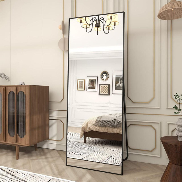 HOMLUX 64"x21" Rectangular Leaning Floor Mirror Full Length Standing Mirror Bathroom,Black