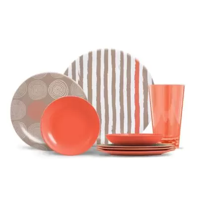ThermoServ Stripes and Spirals 16-Piece Melamine Dinnerware Set in Aqua