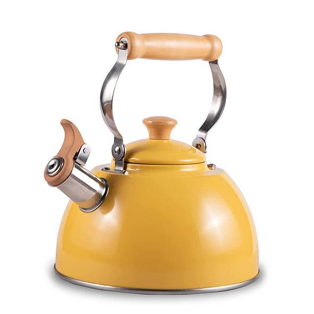 ROCKURWOK Tea Kettle Stovetop Whistling Teapot, Stainless Steel, 2.64-Quart Yellow