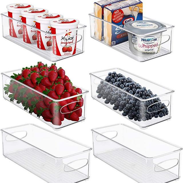 Sorbus Plastic Storage Bins Stackable Clear Pantry Organizer Box Bin Containers for Organizing Kitchen Fridge, Food, Snack Pantry Cabinet, Fruit, Vegetables, (Narrow - Pack of 6)