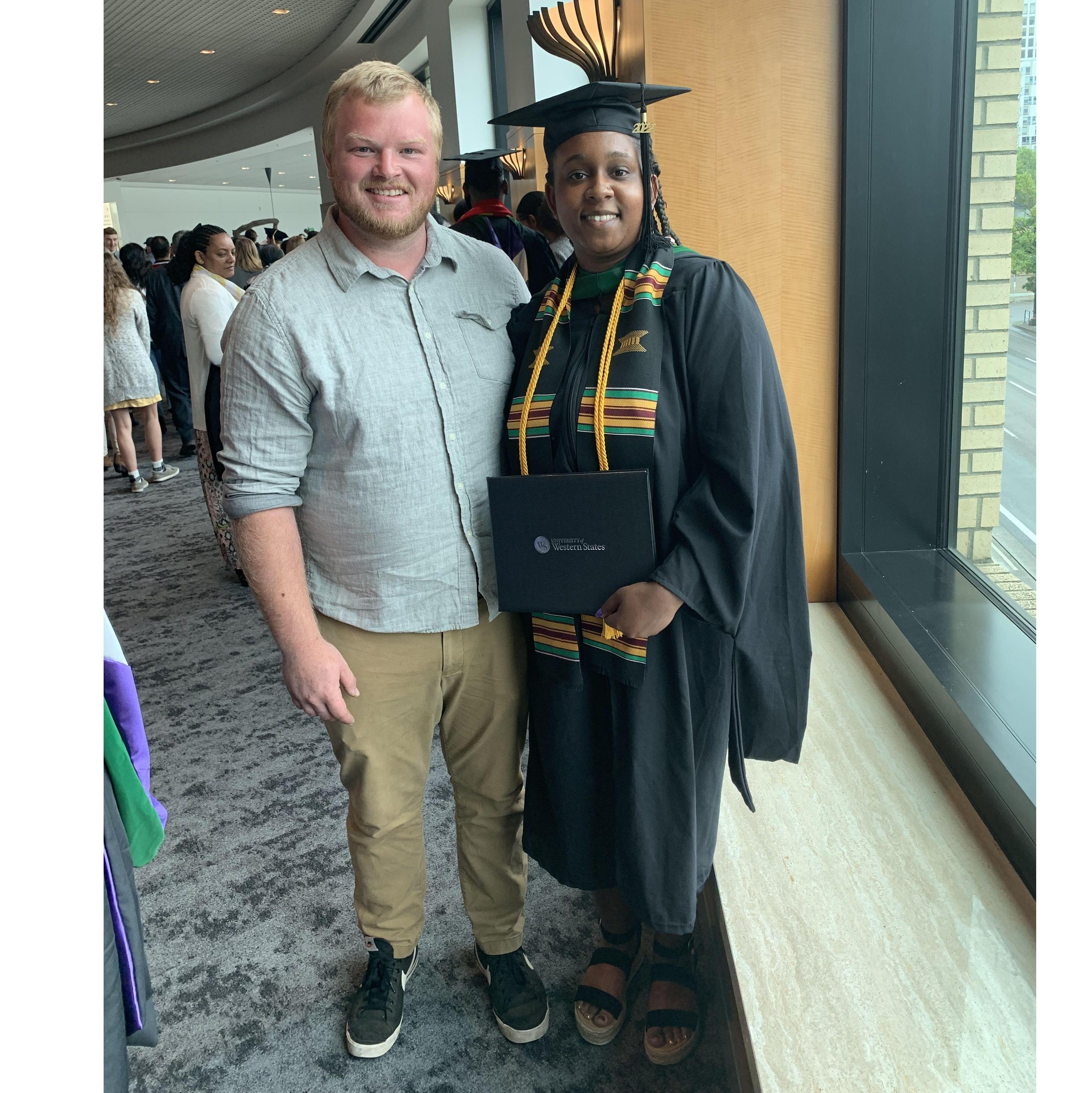 My graduation in Portland, OR with my master's degree in June 2022. Andrew and I made it through a 10-hour road trip and he met my mom, grandma, and aunt for the first time.