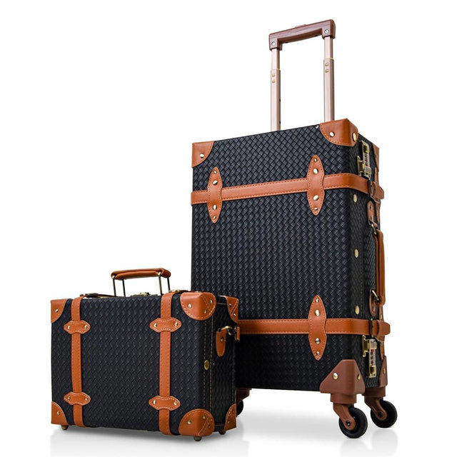 Apelila 2 Piece Vintage Luggage Set PU Leather Luggage with Spinner Wheels, Lightweight Suitcase for Travel（ 20"+12"）