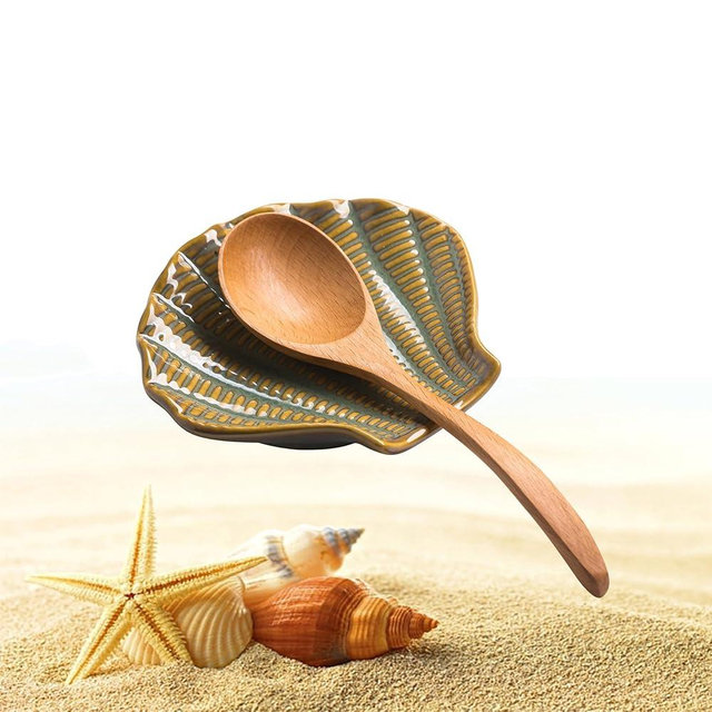 Shell Spoon Rest for Stove Top, 5 inch Cooking Spoon Holder for Kitchen Counter, Ceramic Beach Spoon Rest, Heat-Resistant Spatula Holder Utensil Rest, Coastal Kitchen Decor, Blue-Green