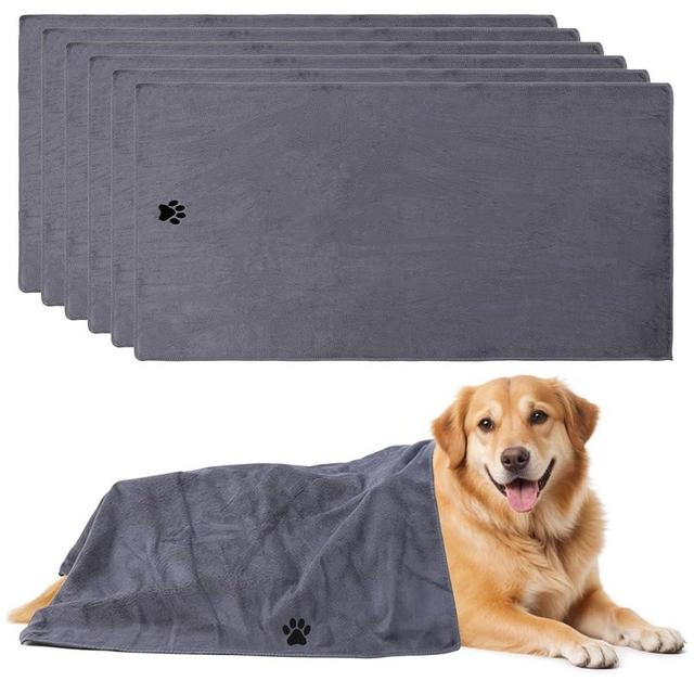 DIVINA VITAE 6Pcs Microfiber Dog Towels Soft Pet Dog Bath Towel Medium Super Absorbent Dog Towels for Drying Cats Dogs(Grey, 19.7 x 39.4inch)