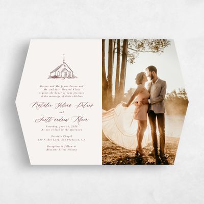 Red Diamond Wedding Invitation - Chapel Landscape