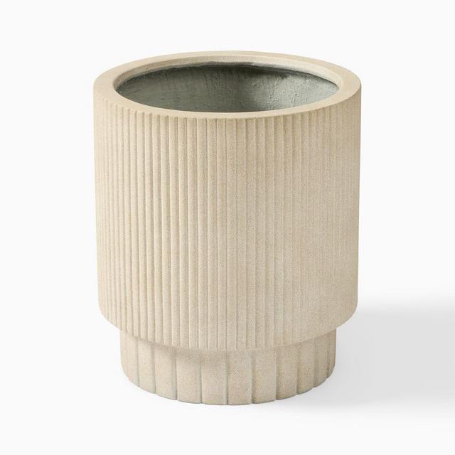 Fluted Ficonstone Indoor/Outdoor Planter, Medium, 16"D x 18"H, Alabaster