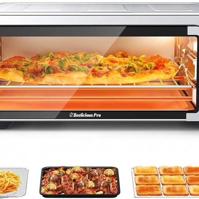 Beelicous Pizza Oven, 13" Pizza, Heats up to 550°F, 8-in-1 Countertop Toaster with Light, Compact Design Smart Digital Oven Combo, 40+ Recipes, Flavor-Lock Tech