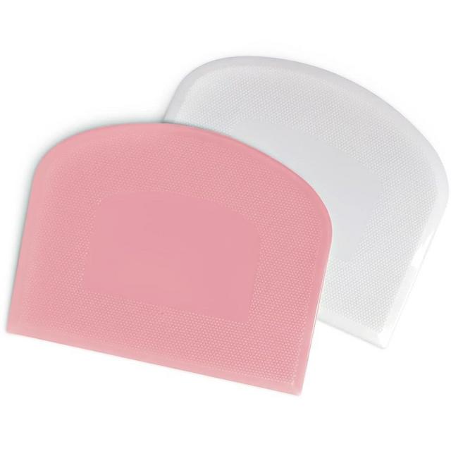 ALLTOP Bowl Spatula & Bench Scraper,Flexible Plastic Multipurpose Kitchen Pastry Cutter Tool,Food Scrappers for Bread Dough Baking Cake Fondant Icing,Set of 2 Pieces - White&Pink