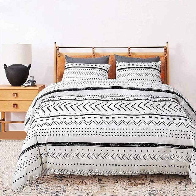 Luxlovery Boho White Comforter Set California King Farmhouse Bedding Comforter Set King Size Black and White Aztec Comforter Striped Cotton Geometric Folkloric Bohemian Comforter Blanket Quilts