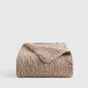 Chunky Hand Knit Wool Throw in Neutral