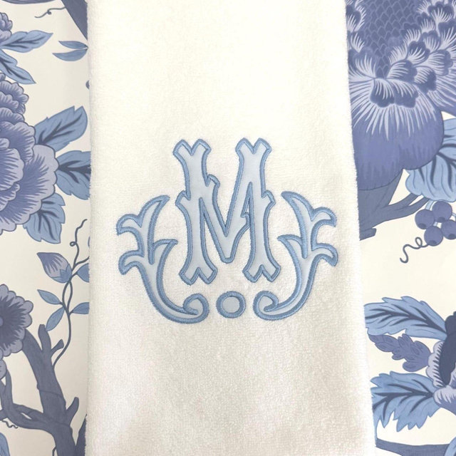 Embroidered Hand Towel Monogrammed Guest Towel Liberty London Applique Towel for Wedding Gift or Registry Bathroom Towels Customized