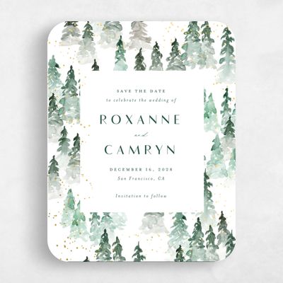 White Rounded Wedding Save the Date - Spruce Portrait Foil