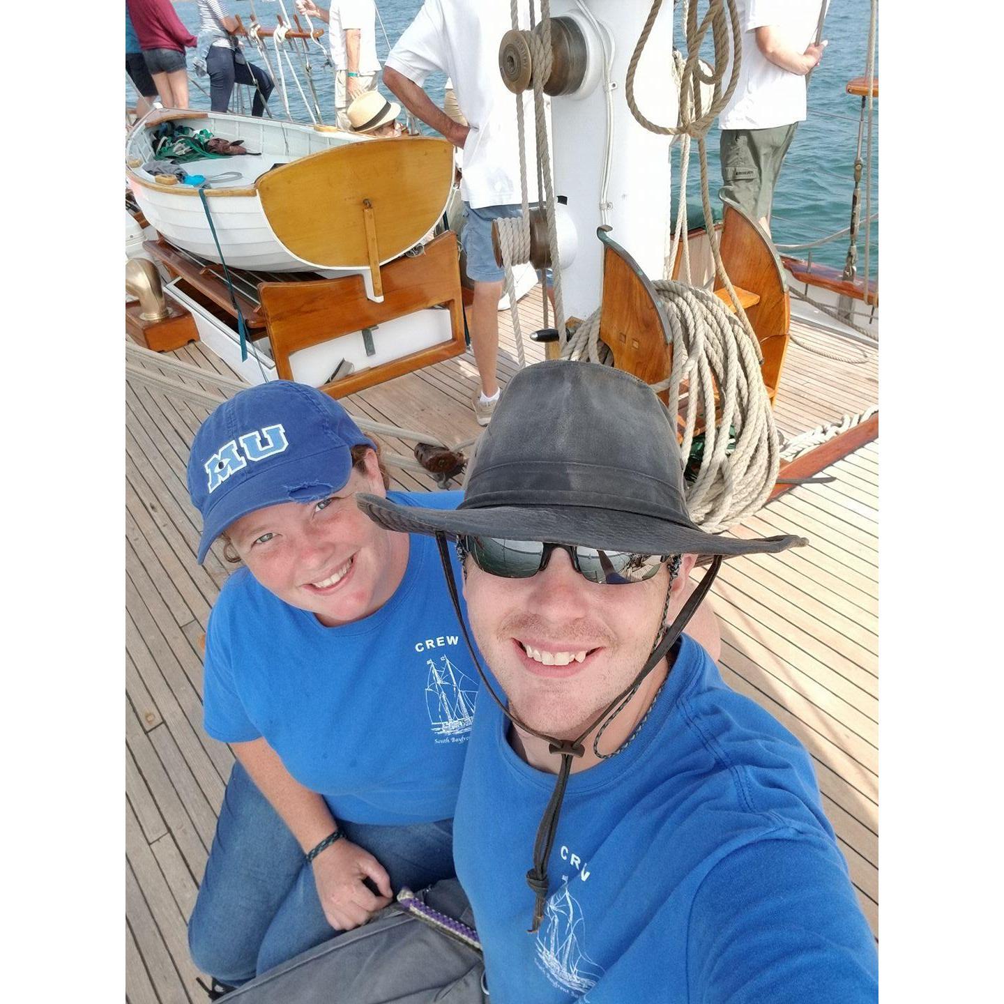 We love to sail, even if we have to stow away on the Curlew.