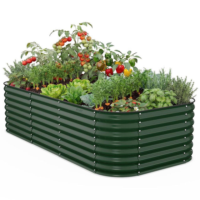 Kesfitt Raised Garden Bed Outdoor, Galvanized Steel Metal Raised Bed Planter for Vegetables & Garden, 24-Inch Deep Open Bottom Backyard Bed 8x4x2 ft, Forest Green