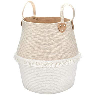 Rope Basket Woven Storage Basket - Laundry Basket Large 16 x 15 x 15IN Cotton Blanket Organizer, Baby Nursery Containers White Home Decor Gift