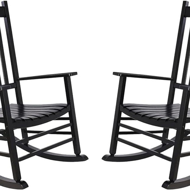 Rocking Chair Wooden Frame Chair Indoor and Outdoor Fade Resistant Rocker with 350lbs Weight Capacity All Weather Porch Rocker for Garden Lawn Balcony Backyard and Patio Porch (2, Black)