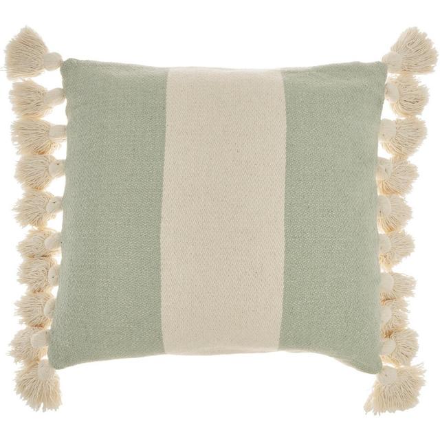 Mina Victory Life Styles Color Block Stripes with Tassel 18"x18" Indoor Throw Pillow Sage