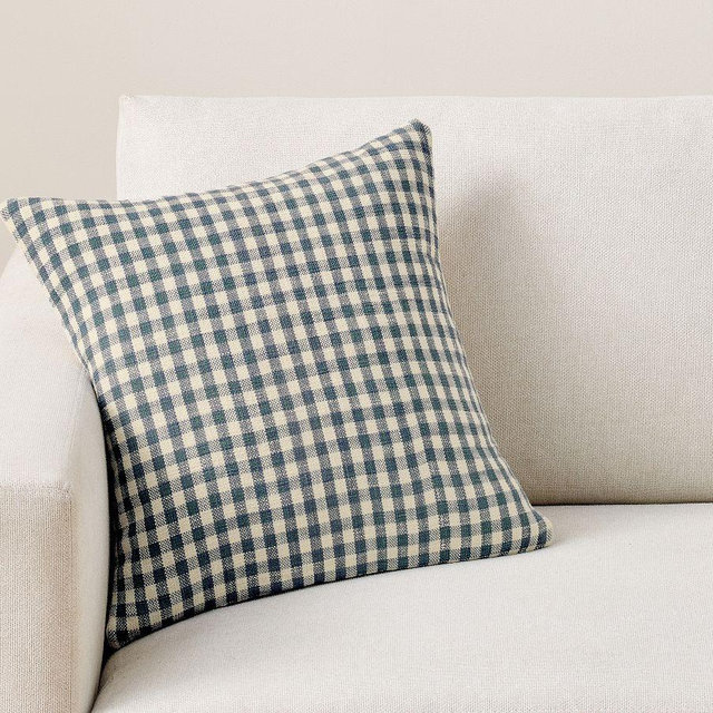 Blaine Check Pillow Cover, Indigo, 18"