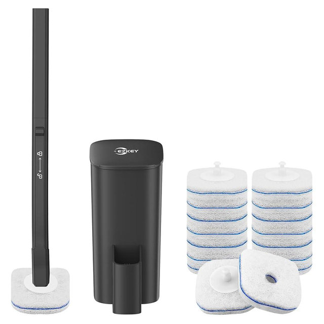 EZKEY Disposable Toilet Brush, 14 Refills Toilet Bowl Cleaner Wand, Toilet Cleaner Brush Toilet Cleaning System Toilet Brush and Holder Set for Bathroom Cleaning (Black)