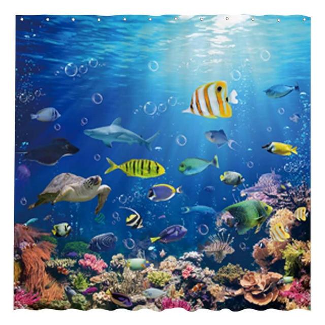 Allenjoy 72" x 72" Ocean Fish Shower Curtain Under The Sea Tropical Turtle Shark Home Bath Bathtub for Bathroom Decor Machine Washable (Hooks Not Included)