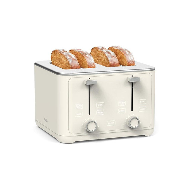 Martha Stewart 4 Slice Toaster, 10 Shade Settings with Defrost, Cancel, Bagel & Gluten-Free, Extra-Wide Self-Centering Slots for Waffles & Artisan Bread, Removable Crumb Tray, Cord Wrap, 1800W, Linen