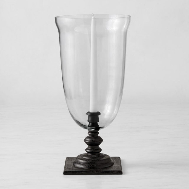 Williams Sonoma Home x Josh Young Cadorna Hurricane Candle Holder, 13.5", Ebony Wood