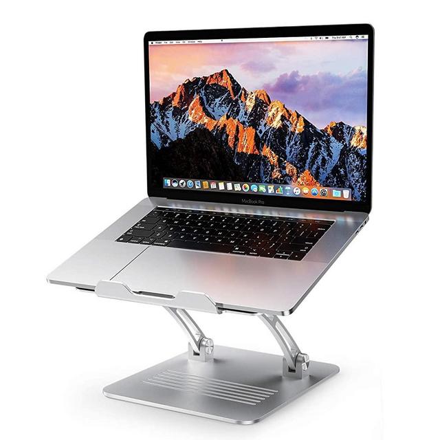 Laptop Stand Adjustable, OMOTON Ergonomic Aluminum Computer Holder with Cooling Function and Laptop Riser Clamp for USB-C Hub, Compatible with MacBook Pro/Air, All Laptops of 11-17.3", Silver