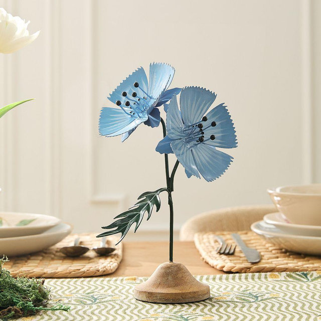 Easter Metal Flower Objects Corn, Blue, Metal, 9in