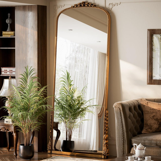 BEAUTYPEAK Rectangle With Rounded Top Full Length Mirrors 71"x26",Gold