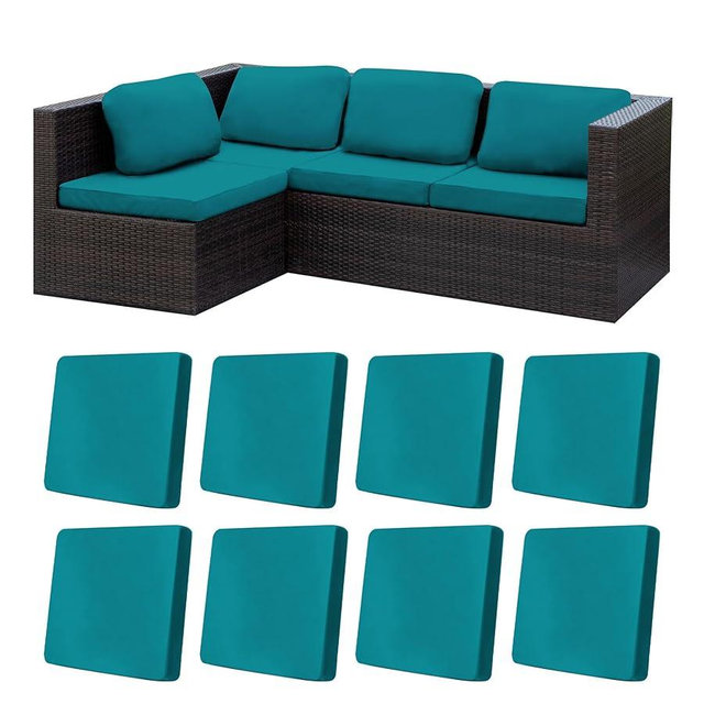 8Pcs Stretch Patio Cushion Covers, Outdoor Couch Cushion Covers Replacement, Patio Slipcovers Couch Cover, Washable Furniture Cover (Peacock Blue, Cover Only)