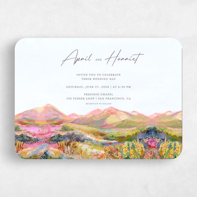 Blue Rounded Wedding Invitation - Serene Landscape