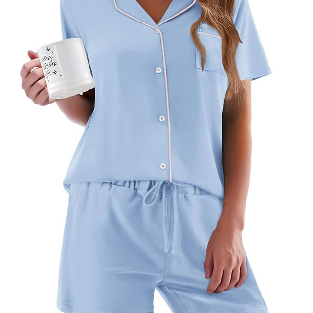 Ekouaer Pajamas Set for Women Short Sleeve Sleepwear Button Down Pjs Soft 2 Piece Lounge Sets XS-XXXL