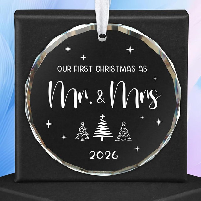 Wedding Gifts for Couple 2026 Our First Christmas as Mr and Mrs Glass Ornament Just Married Bridal Shower Gifts