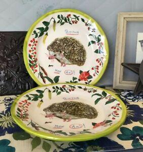 2 Nathalie Lete Hedgehog Francophile Dinner Plates Bonjour Mon Ami