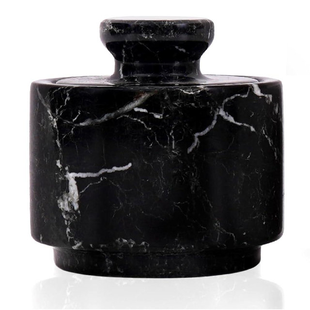 MARBLOUS KRAFTS Marble Salt Cellar with Lid 3" Black Zebra Stone Salt, Sugar, Seasoning Containers for Kitchen Countertop, Modern Salt Dish, Spice Jar