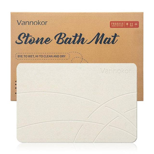 Vannokor Stone Bath Mat,Diatomaceous Earth Shower mat Non Slip,Stone Bath Mats for Bathroom Quick Dry,Easy to Clean.(23.6"x15.4" Grayish White)