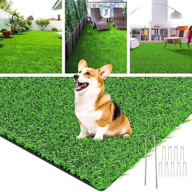 LOOBANI Realistic Artificial Grass Rug Indoor Outdoor, Dog Grass Mat with Drainage Holes and Replacement Artificial Grass Turf, Fake Grass for Garden Lawn Landscape Balcony Decoration, 6Feet x 10Feet