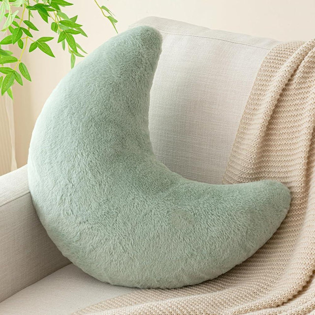 Znhinery Moon Pillow, Decorative Throw Pillows with Soft Faux Rabbit for Bed Couch, Moon Shaped Pillows Plush Floor Cushions Room Decor Pillow for Sofa Bedroom Living Room